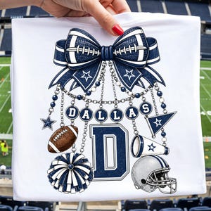 Dallas Football Charm Bow PNG Cowboys Game Day Shirt PNG Preppy Football Mom PNG Coquette Fall Sports Sublimation Designs Touchdown Season