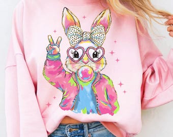 Glitter Easter Bunny Coquette Png Happy Easter Png Funny Easter Bunnie Easter Shirt Png Girls Easter Png Bunny Shirt Design Brushstroke Dtf
