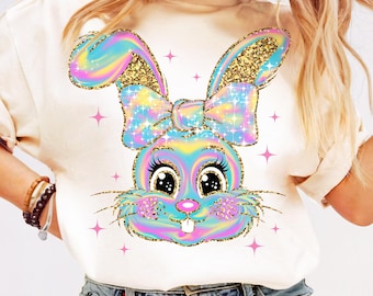 Iridescent Glitter Bunny Png, Bunny Coquette Easter Png, Happy Easter Png, Kids Funny Easter Bunnie, Easter Shirt Png Easter Brushstroke Png