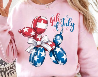 4th of July Balloon Dog PNG Patriotic Sublimation Design American Flag Animal Red White Blue Stars USA Party Invitation Clipart