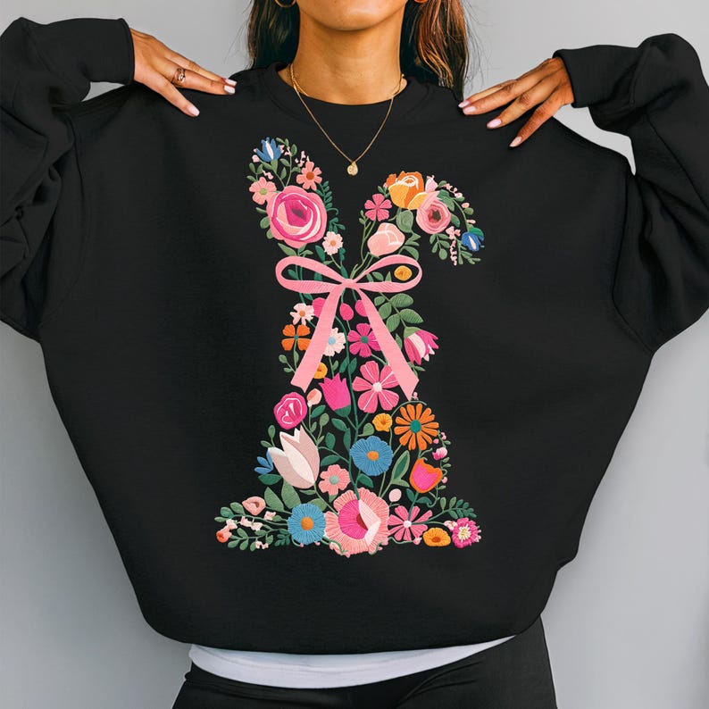 Coquette Easter Bunny Floral Png, Embroidery Bunny, Floral Easter Bunny Png, Easter Shirt Png, Retro Easter Png, Spring Floral, Bunny Design, Faux Embroidery, Happy Easter Png, Spring Shirt Design.