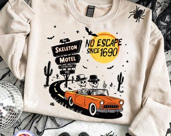 Skeleton Motel Halloween Fall Shirt PNG Funny Skeleton Halloween PNG Spooky Season Sublimation Design Retro Skeleton Halloween Humor Shirt