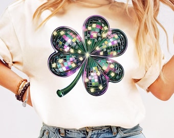 Disco Shamrock Png, St Patrick&#39;s Day Clover Png, Glitter Clover Sublimation, Girls Trendy St Patricks Coquette Png, Shamrock Mirror Ball Png