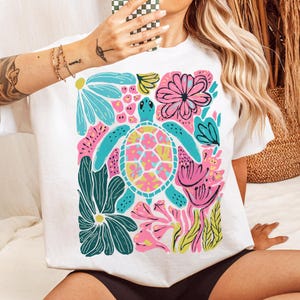 Boho Sea Turtle PNG Floral Summer Sublimation Design for Girls Beach Shirt Coastal Aesthetic Ocean Turtle PNG Vacation DTF Print Gift