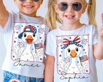 Personalized 4th of July Kids Name Png, Boy Girl Goose Png, Patriotic Mama Coquette, Memorial Day USA, Independence Day Matching Design Png