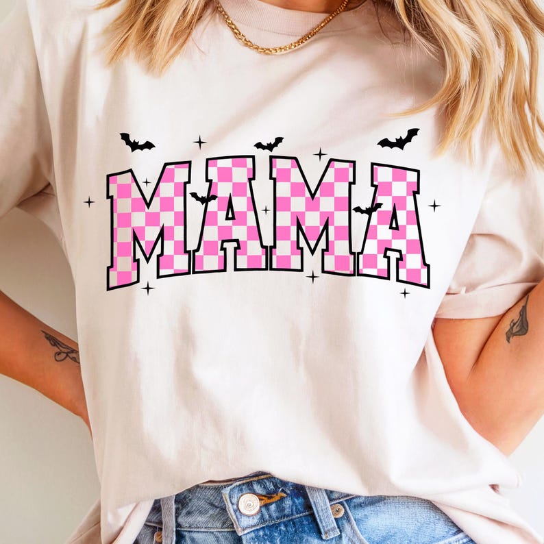 Halloween Mama Png, Mama TShirt Png, Trendy Halloween Png, Checkered Png, Mom Life Png, Varsity Png, Retro Png, Spooky Season Png, Fall Mama Png, Bat Halloween, Retro Mama Png, Pastel Halloween, Girly Halloween Png.