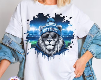 Diseño de camiseta del día del juego de Detroit de Lions Football PNG, sublimación del equipo deportivo Lion, impresión moderna para fanáticos del fútbol, regalo, diseño PNG deportivo vintage de Detroit