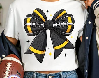 Steelers Football Coquette Bow PNG Pittsburgh Game Day Football Shirt Mom PNG Sport Sublimation Design School Football Touchdown Season PNG