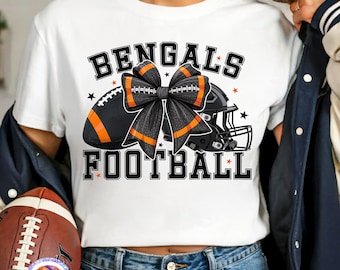 Bengals football PNG Cincinnati Game Day maillot de football PNG maman football coquette noeud sport png preppy sublimation design touchdown saison