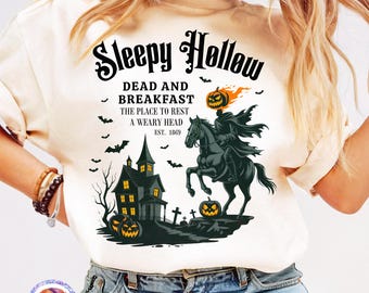Sleepy Hollow Halloween Fall Shirt PNG Autumn Sublimation Design Retro Fall Spooky Season Print Trendy Halloween PNG Skeleton Pumpkin Design