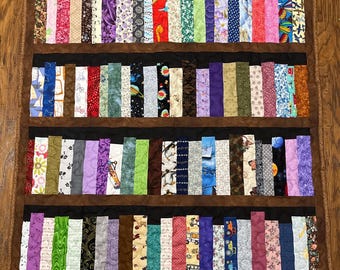 Bookshelf Quilt Wall Hanging | Handmade Library Quilt | Book Lover Decor | Reading Nook Quilt | Made to Order Quilt | 36 x 36
