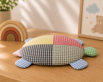 Handmade Turtle Plush, Black, Green, Red, Yellow and Stuffed turtle, 14" Nautical Nursery Decor, Ocean Themed Room Decor, Baby Shower Gift,