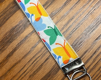 Butterfly Wristlet Keychain, 6" Fabric Key Fob, Butterfly Lover Gift, Colorful Wristlet, Handmade Key Fob, Nature Lover Accessories
