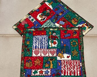 Christmas Pot Holders Set of 2, Christmas Hot Pads, 7" Square Cotton Potholders, Gift