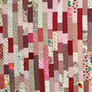 Baby Girl Quilt, Pink and Red Strip Quilt, 44&quot; x 40&quot;