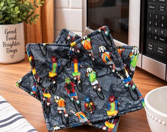 Bicycle Bowl Cozies, Bowl Holders, Set of 2, 8" Square, Great Gift, Cyclist Kitchen Decor