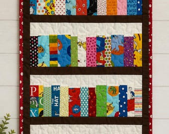 Dr. Seuss Bookcase Quilt | Cat in the Hat Wall Hanging | Nursery Decor (20" x 29")