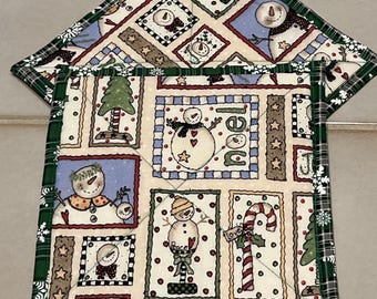 Snowmen Pot Holders Set of 2, Snowmen Hot Pads, 7" Square Cotton Potholders, Gift