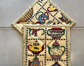 Christmas Teapot Pot Holders Set of 2, Colorful Teapot Print Hot Pads, 7" Square Cotton Potholders, Gift