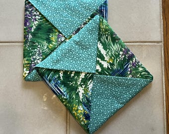 Watercolor Garden Pot Holders Set of 2, Reversible Floral Hot Pads, 7" Square Cotton Potholders, Free Shipping
