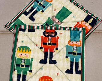 Nut Cracker Pot Holders Set of 2, Christmas Hot Pads, 7" Square Cotton Potholders, Gift