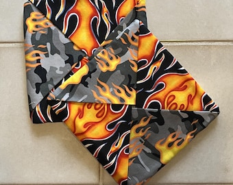 Flame Pot Holders Set of 2, Camo Fire Hot Pads, 7" Square Cotton Potholders, Free Shipping, Kitchen Gift for Men