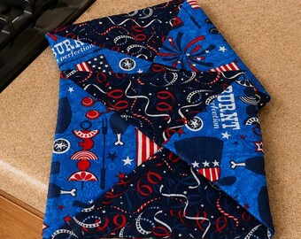 Patriotic Pot Holders Set of 2, BBQ Grilling Hot Pads, Red White Blue Fireworks Kitchen Decor, 4th of July Gift, Handmade Quilted Hot Pad 7"