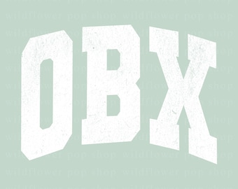 Outer Banks OBX White Distressed and Non-Distressed PNG | Coastal Collegiate Varsity Style Text | Beach Town Graphic | Digital Download