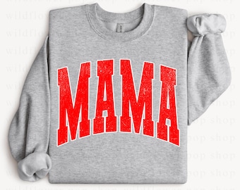 Mamá PNG / Diseño navideño con texto universitario rojo y blanco / Gráfico de mamá navideña desgastado y no desgastado / Descarga digital festiva