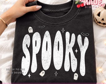Spooky PNG | White Distressed Halloween Design | Cute Retro Spooky Season Digital Download | Fall Sublimation Graphic for DIY Crafts