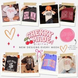 K&ouml;nnte beinhalten: Eine Kollektion von grafischen Sweatshirts und T-Shirts mit verschiedenen Slogans, darunter Merry Tipsy, Girl Mom, Salem, Game Day, Dead Inside But Caffeinated, Running On Caffeine And Touchdowns, Sunkissed und Meet Me Under The Mistletoe.