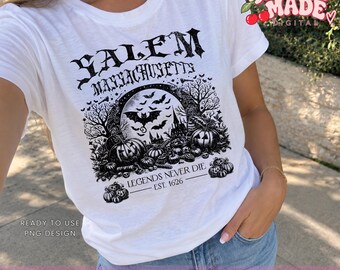 Salem PNG | Distressed Retro Vintage Halloween Text | Spooky Witch Town Digital Download | Gothic Legends Never Die Salem Witch Design