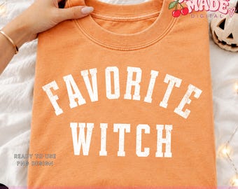 Favorite Witch PNG, White Halloween Design, Cute Spooky Season Graphic, Distressed and Non Distressed Digital Download