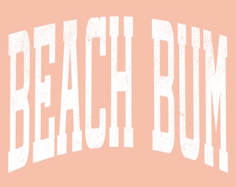 Beach Bum PNG | White Distressed Summer Graphic | Retro Coastal Text Design | Digital Download for Apparel & Print Projects