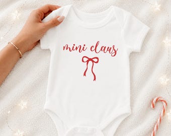 Mini Claus PNG, Red Coquette Bow Christmas Design, Minimal Script Kids Holiday PNG, Distressed and Non Distressed Digital Download