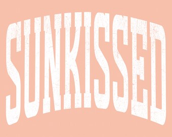 Sunkissed PNG | White Distressed Summer Graphic | Beach Aesthetic Retro Text Design | Digital Download for Apparel & Crafts