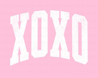 XOXO PNG | White Distressed & Non-Distressed Valentine’s Day Text Graphic | Trendy Digital Download for Personal or Commercial Use