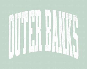 Outer Banks White Distressed PNG | Coastal Collegiate Varsity Style Text | Beach Town Graphic | Trendy Digital Download for Apparel