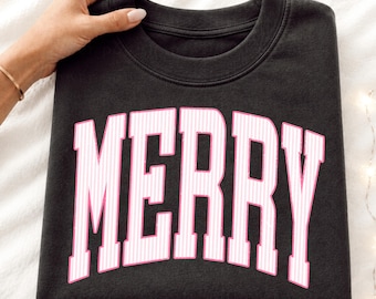 Merry Christmas PNG, Light Pink Striped Holiday Design, Distressed and Non Distressed PNG, Digital Download for Personal or Commercial Use