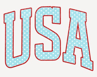 USA PNG | Blue and White Star Filled Text Design Distressed & Non-Distressed | 4th of July America Graphic Independence Day Digital Download