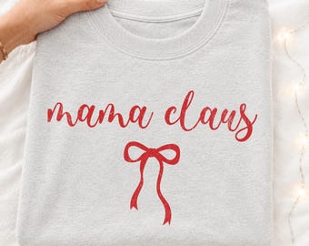 Mama Claus PNG, Red Coquette Bow Christmas Design, Minimal Script Holiday PNG, Distressed and Non Distressed Digital Download