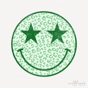 St. Patrick’s Day Smiley Face PNG | Distressed Leopard Print Star Eyes Design | Digital Download for Personal or Commercial Use