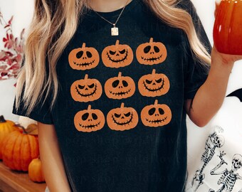 Spooky Halloween Jack O’ Lantern Pompoen PNG | Patroon met verweerd pompoengezicht (digitale download) | Leuk Halloween-ontwerp voor shirts en decoratie