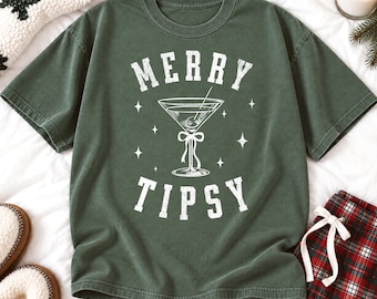 Merry Tipsy PNG, Funny Christmas Drinking Design, Holiday Cocktail PNG, Distressed and Non Distressed, Christmas Digital Download