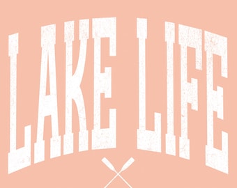 Lake Life White Distressed PNG | Minimal Collegiate Style Summer Graphic | Digital Download for T-Shirts & Hoodies | Commercial Use