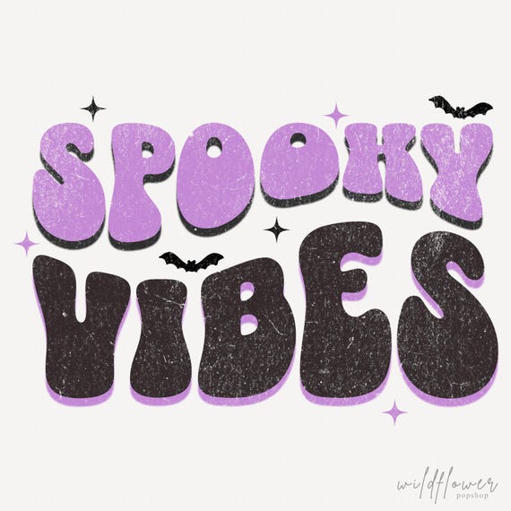 Spooky Vibes PNG | Purple Black Halloween Text | Distressed & Non-Distressed Versions | Cute Retro Spooky Season Digital Download