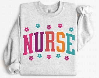 Nurse PNG | Cute Colorful Flower Design | Healthcare Worker Clipart | Digital Download for Cricut, Sublimation, DIY Nurse Gifts