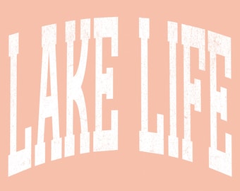Imagem PNG com efeito desgastado e tema de vida no lago em branco | Estilo minimalista universitário para o verão | Download digital para camisetas e moletons | Uso comercial
