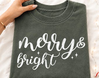 Merry and Bright PNG, White Script Christmas Design, Distressed and Non Distressed Holiday PNG, Digital Download for Personal Commercial Use