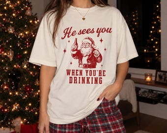 He Sees You When You're Sleeping PNG, Santa Beer Christmas Design, Funny Holiday Graphic, Digital Download for Personal or Commercial Use